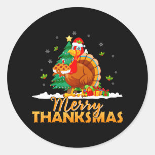 Funny Turkey Santa Merry Thanksmas Christmas Classic Round Sticker