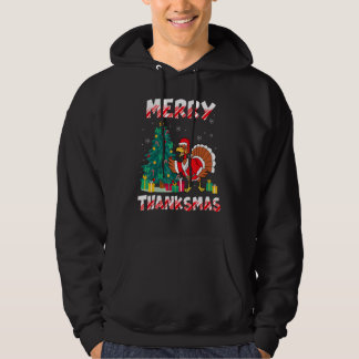 Funny Turkey Santa Merry Thanksmas Christmas Thank Hoodie