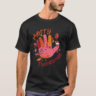 Funny Turkey Santa Merry Thanksmas Christmas Thank T-Shirt