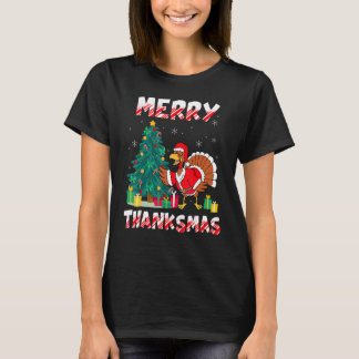 Funny Turkey Santa Merry Thanksmas Christmas Thank T-Shirt