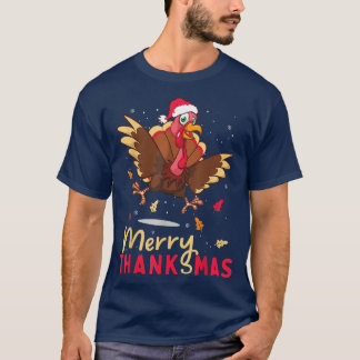 Funny Turkey Santa Merry Thanksmas Christmas Thank T-Shirt