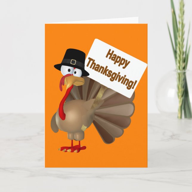 Funny Turkey saying ''Happy Thanksgiving!'' Holiday Card (Front)