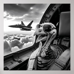 Funny Turkey Selfie Black & White Poster