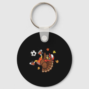 Funny Turkey Soccer Shirt Thanksgiving Boys Teens Key Ring