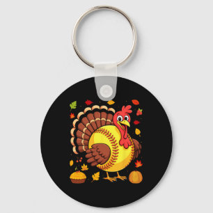 Funny Turkey Softll Player Coach Team Thanksgiving Key Ring