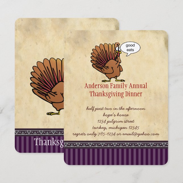 Funny Turkey Thanksgiving Dinner Invitation (Front/Back)