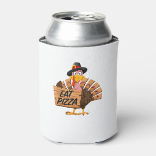 Funny Turkey Thanksgiving Eat Pizza Vegan Pilgrim  Can Cooler