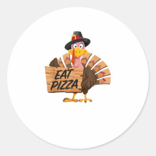 Funny Turkey Thanksgiving Eat Pizza Vegan Pilgrim  Classic Round Sticker