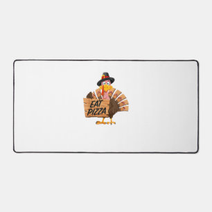 Funny Turkey Thanksgiving Eat Pizza Vegan Pilgrim Desk Mat