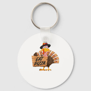 Funny Turkey Thanksgiving Eat Pizza Vegan Pilgrim Key Ring