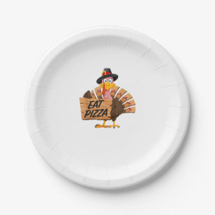 Funny Turkey Thanksgiving Eat Pizza Vegan Pilgrim Paper Plate