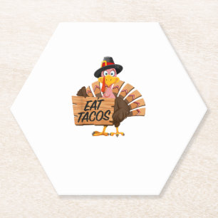 Funny Turkey Thanksgiving Eat Tacos Vegan Pilgrim Paper Coaster