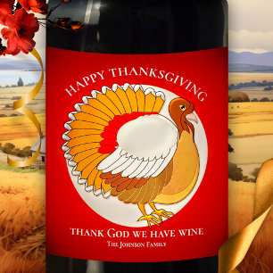 Funny Turkey Thanksgiving Personalized Wine Label