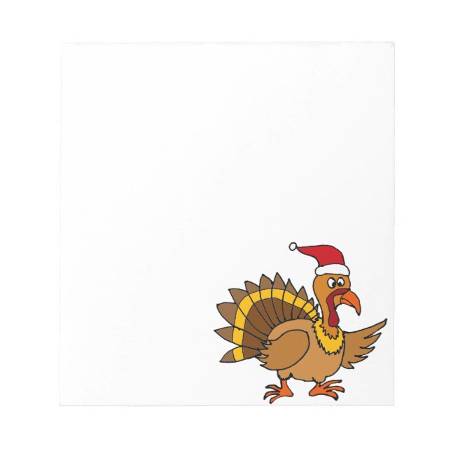 Funny Turkey Wearing Red Santa Hat Christmas Art Notepad (Front)
