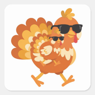 Funny Turkey With Sunglasses Thanksgiving Square Sticker