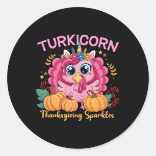 Funny Turkicorn Unicorn Turkey Girl Kid Thanksgivi Classic Round Sticker