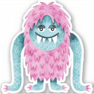 Funny Turquoise and Pink Monster with Big Arms