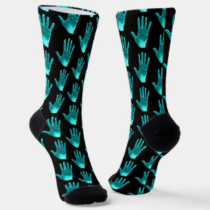 Funny Turquoise Hand Pattern  Socks