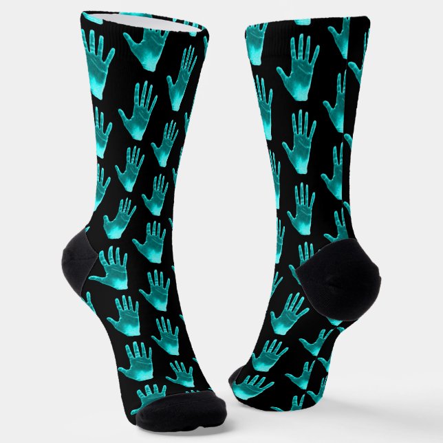 Funny Turquoise Hand Pattern  Socks (Angled)