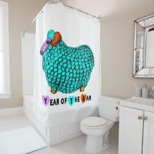 Funny Turquoise Ram Chinese Year Zodiac Birthday C Shower Curtain