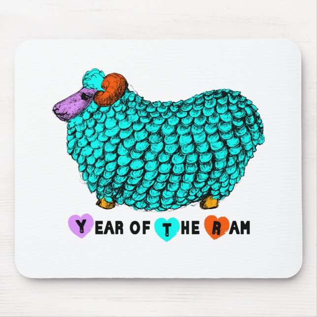 Funny Turquoise Ram Chinese Year Zodiac Mousepad (Front)