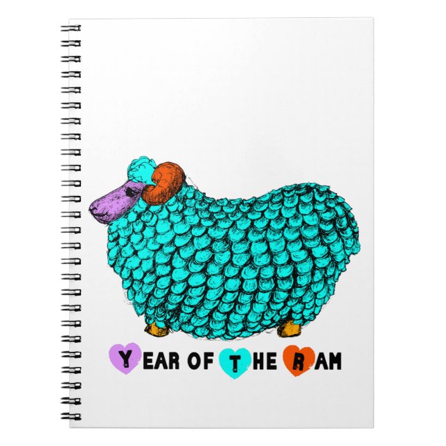 Funny Turquoise Ram Chinese Year Zodiac Notebook (Front)