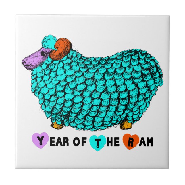 Funny Turquoise Ram Chinese Year Zodiac Tile (Front)