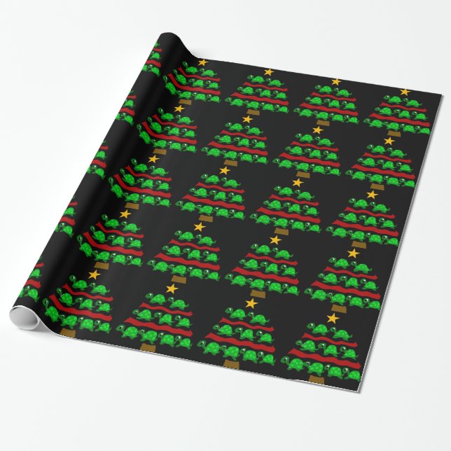 Funny Turtle Art Christmas Tree Design Wrapping Paper (Unrolled)