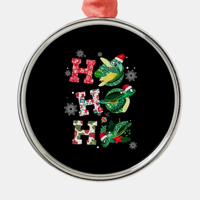 Funny Turtle Christmas Lovers Metal Ornament (Front)