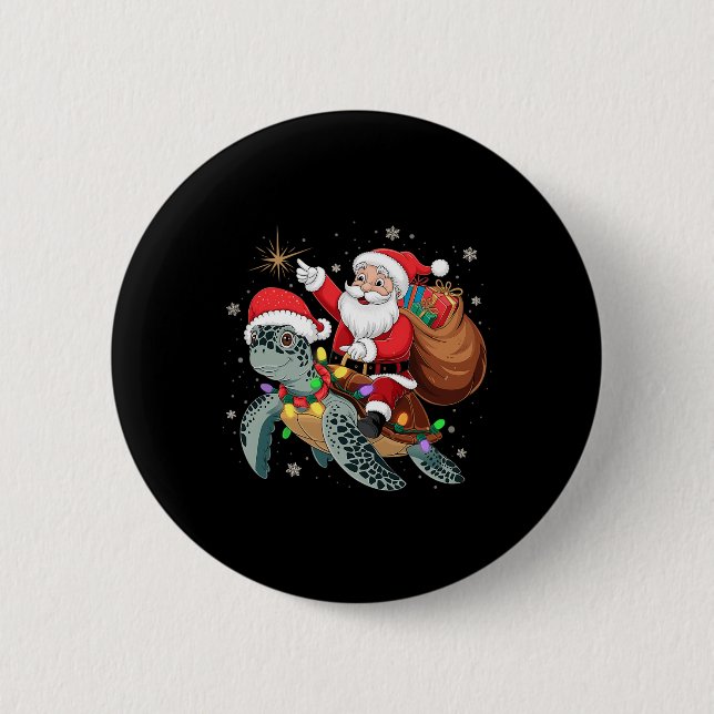 Funny Turtle Christmas Santa Riding Sea Turtle Xma 6 Cm Round Badge (Front)