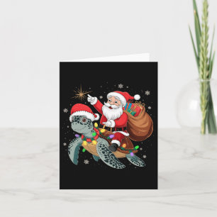 Funny Turtle Christmas Santa Riding Sea Turtle Xma Card