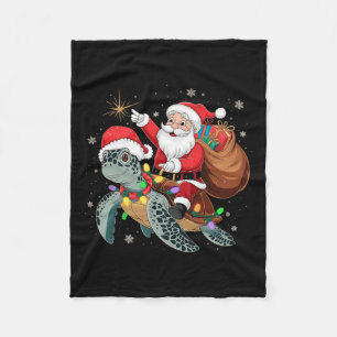 Funny Turtle Christmas Santa Riding Sea Turtle Xma Fleece Blanket