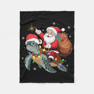 Funny Turtle Christmas Santa Riding Sea Turtle Xma Fleece Blanket