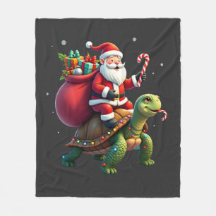 Funny Turtle Christmas Santa Riding Sea Turtle Xma Fleece Blanket