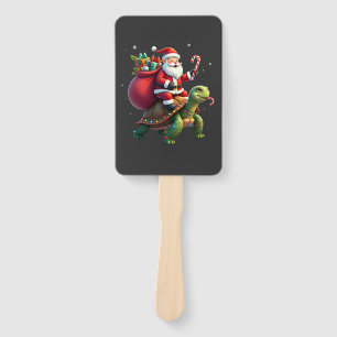 Funny Turtle Christmas Santa Riding Sea Turtle Xma Hand Fan