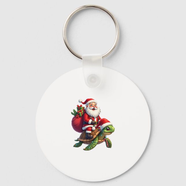 Funny Turtle Christmas Santa Riding Sea Turtle Xma Key Ring (Front)