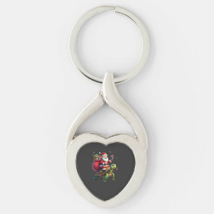 Funny Turtle Christmas Santa Riding Sea Turtle Xma Key Ring