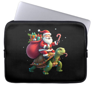 Funny Turtle Christmas Santa Riding Sea Turtle Xma Laptop Sleeve
