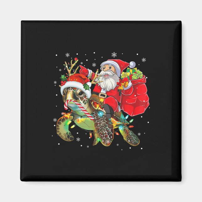 Funny Turtle Christmas Santa Riding Sea Turtle Xma Magnet (Front)