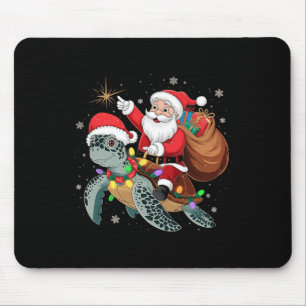 Funny Turtle Christmas Santa Riding Sea Turtle Xma Mouse Pad