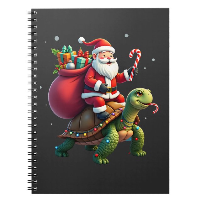 Funny Turtle Christmas Santa Riding Sea Turtle Xma Notebook (Front)