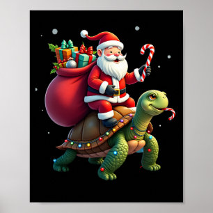 Funny Turtle Christmas Santa Riding Sea Turtle Xma Poster