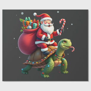 Funny Turtle Christmas Santa Riding Sea Turtle Xma Wrapping Paper