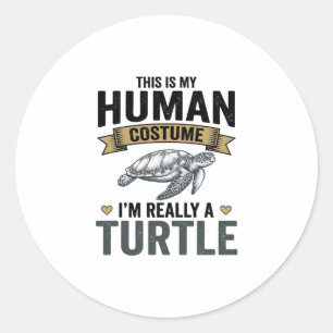 Funny Turtle Costume Vintage Engraving Design_1 Classic Round Sticker