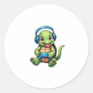 Funny Turtle Gamer Gaming Turtles Video Game (1) Classic Round Sticker