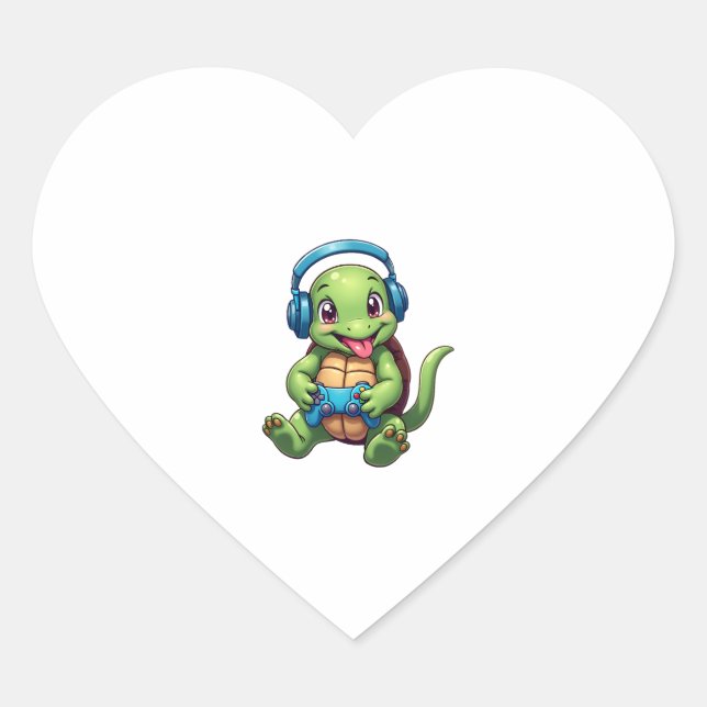 Funny Turtle Gamer Gaming Turtles Video Game (1) Heart Sticker (Front)