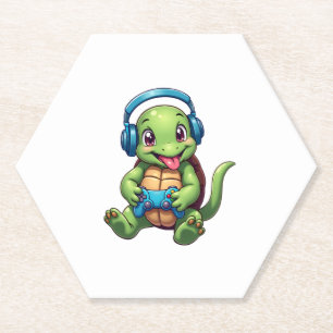 Funny Turtle Gamer Gaming Turtles Video Game (1) Paper Coaster