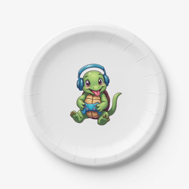 Funny Turtle Gamer Gaming Turtles Video Game (1) Paper Plate (Front)