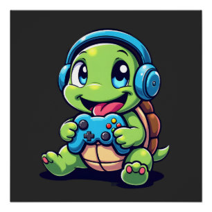 Funny Turtle Gamer Gaming Turtles Video Game (1) Poster