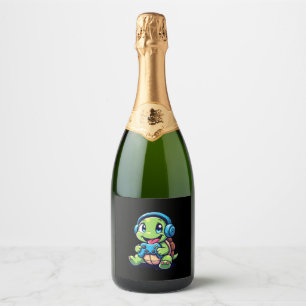 Funny Turtle Gamer Gaming Turtles Video Game (1) Sparkling Wine Label